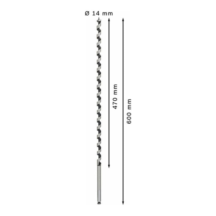 Mèche à bois hélicoïdale, six pans 14 x 470 x 600 mm, d 11,1 mm