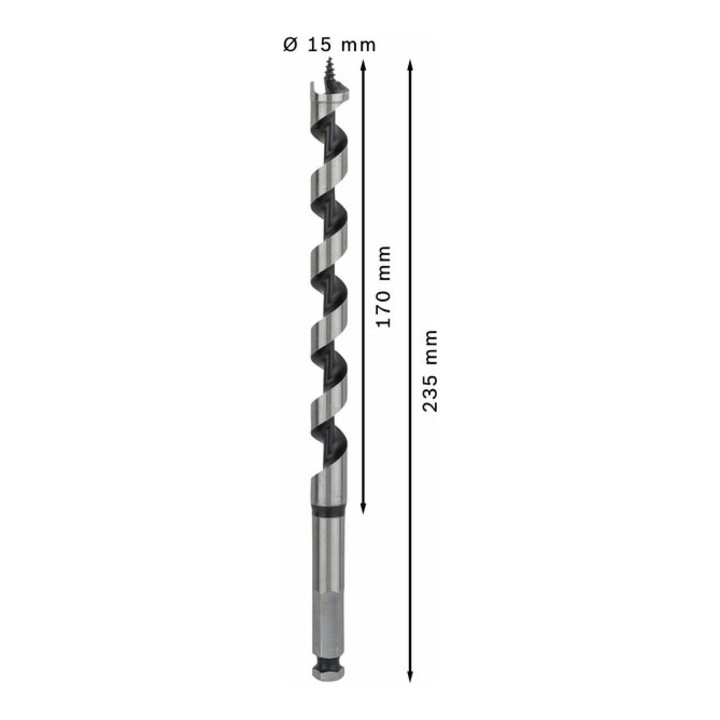 Mèche à bois hélicoïdale, six pans 15 x 170 x 235 mm, d 11,1 mm