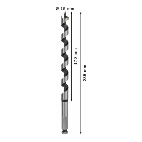 Mèche à bois hélicoïdale, six pans 15 x 170 x 235 mm, d 11,1 mm