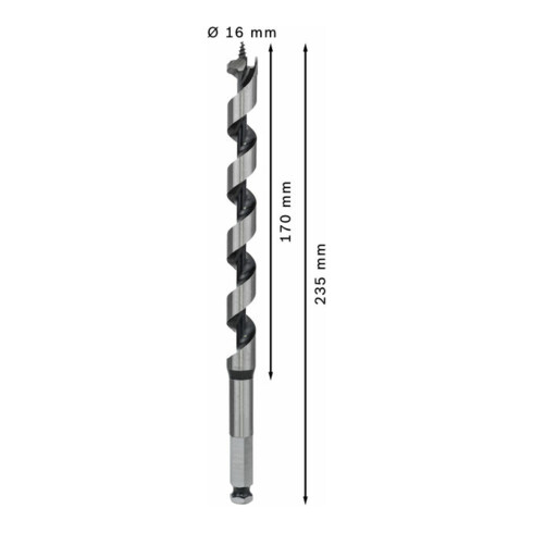 Mèche à bois hélicoïdale, six pans 16 x 170 x 235 mm, d 11,1 mm