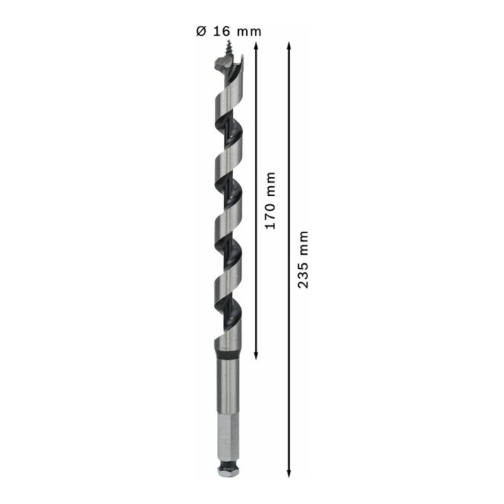 Mèche à bois hélicoïdale, six pans 16 x 170 x 235 mm, d 11,1 mm
