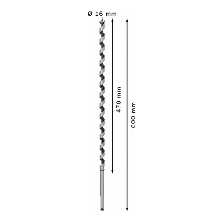 Mèche à bois hélicoïdale, six pans 16 x 470 x 600 mm, d 11,1 mm