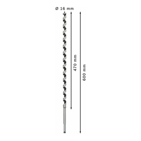 Mèche à bois hélicoïdale, six pans 16 x 470 x 600 mm, d 11,1 mm
