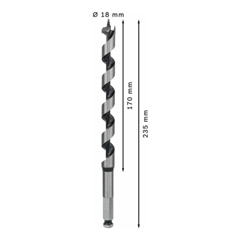 Mèche à bois hélicoïdale, six pans 18 x 170 x 235 mm, d 11,1 mm