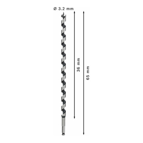 Mèche à bois hélicoïdale, six pans 18 x 385 x 450 mm, d 11,1 mm