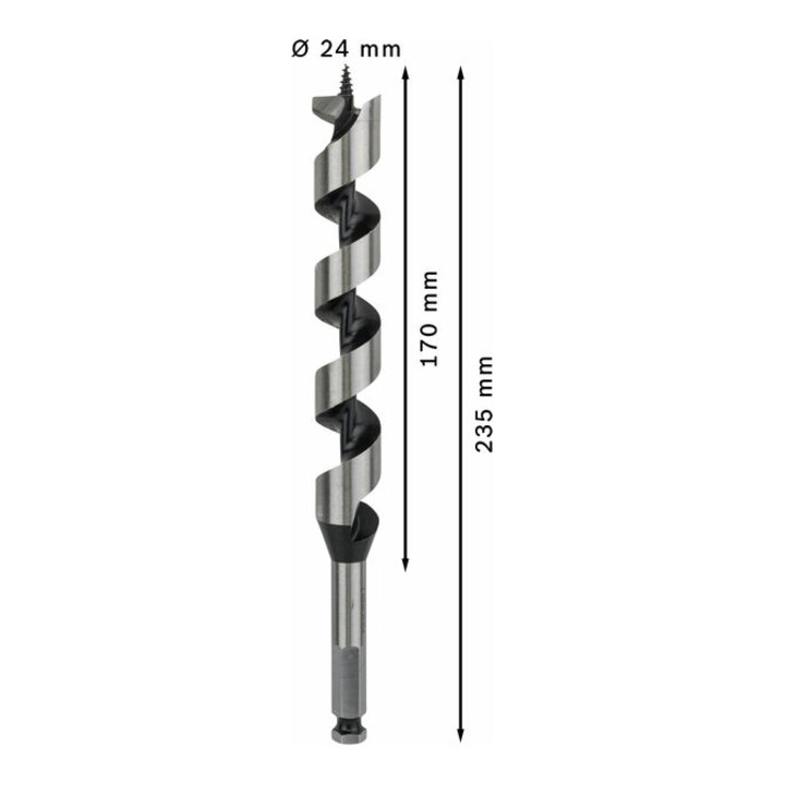 Mèche à bois hélicoïdale, six pans 24 x 170 x 235 mm, d 11,1 mm