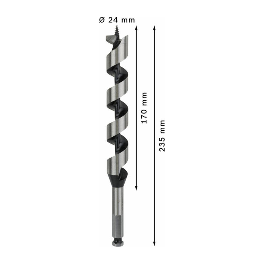 Mèche à bois hélicoïdale, six pans 24 x 170 x 235 mm, d 11,1 mm