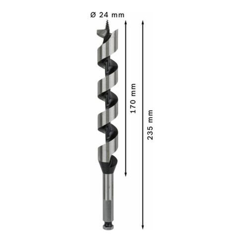 Mèche à bois hélicoïdale, six pans 24 x 170 x 235 mm, d 11,1 mm