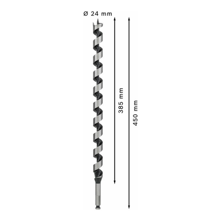 Mèche à bois hélicoïdale, six pans 24 x 385 x 450 mm, d 11,1 mm