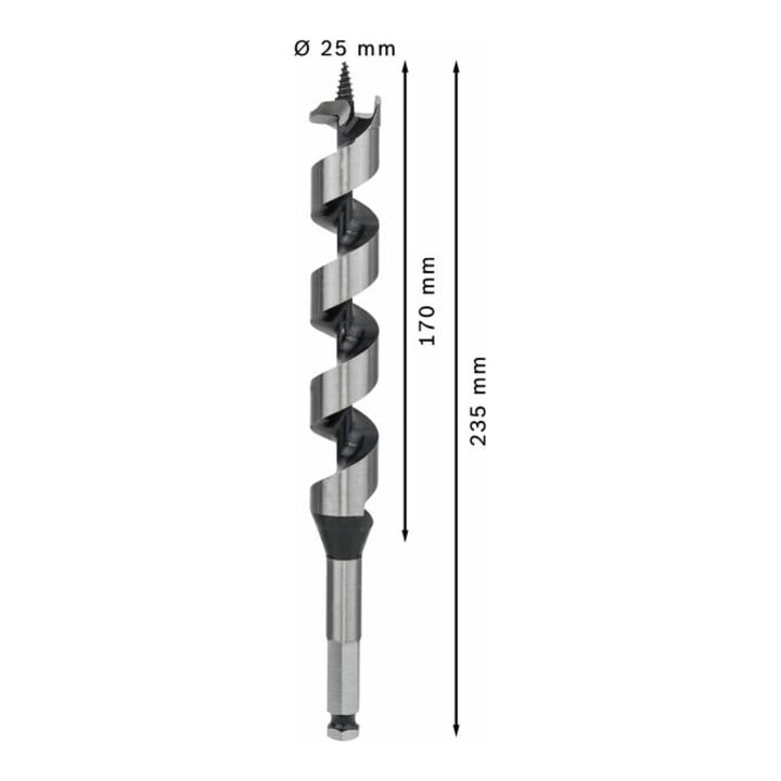 Mèche à bois hélicoïdale, six pans 25 x 170 x 235 mm, d 11,1 mm