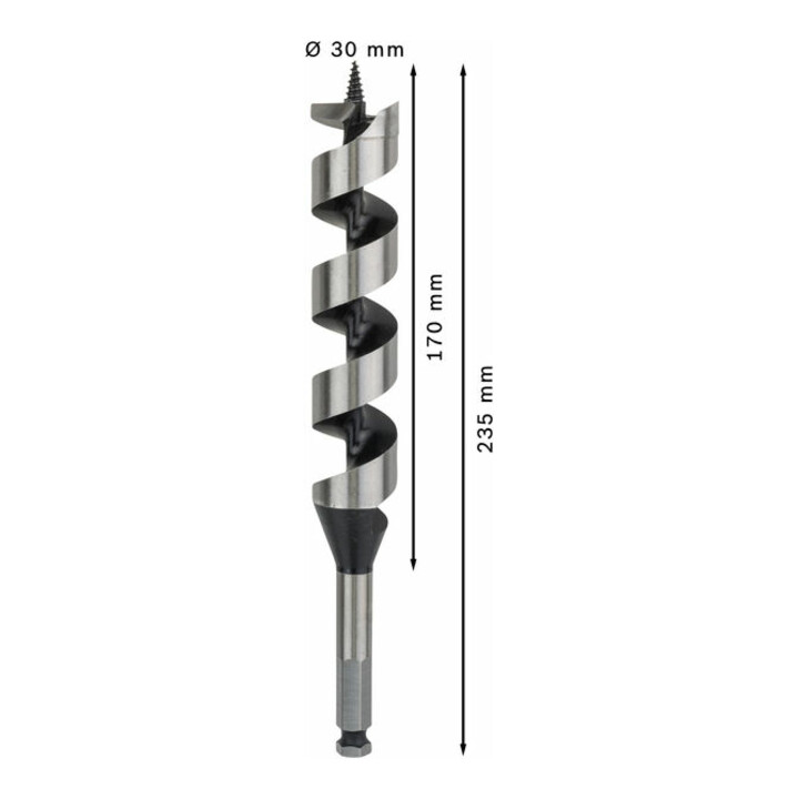 Mèche à bois hélicoïdale, six pans 30 x 170 x 235 mm, d 11,1 mm