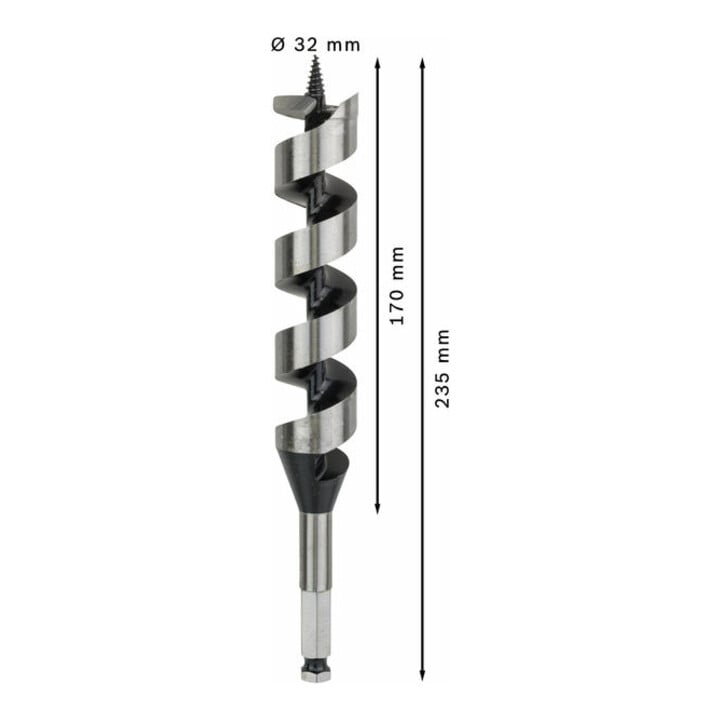 Mèche à bois hélicoïdale, six pans 32 x 170 x 235 mm, d 11,1 mm