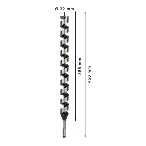 Mèche à bois hélicoïdale, six pans 32 x 385 x 450 mm, d 11,1 mm