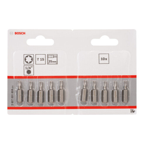 Mèche Torx Bosch, L25 mm, entraînement 1/4"', extra dur, paquet de 10