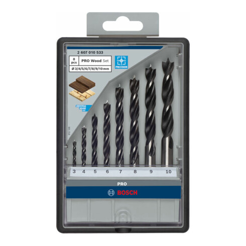Mèches hélicoïdales à bois Bosch Robust Line, set de 8 pièces 3, 4, 5, 6, 7, 8, 9, 10 mm