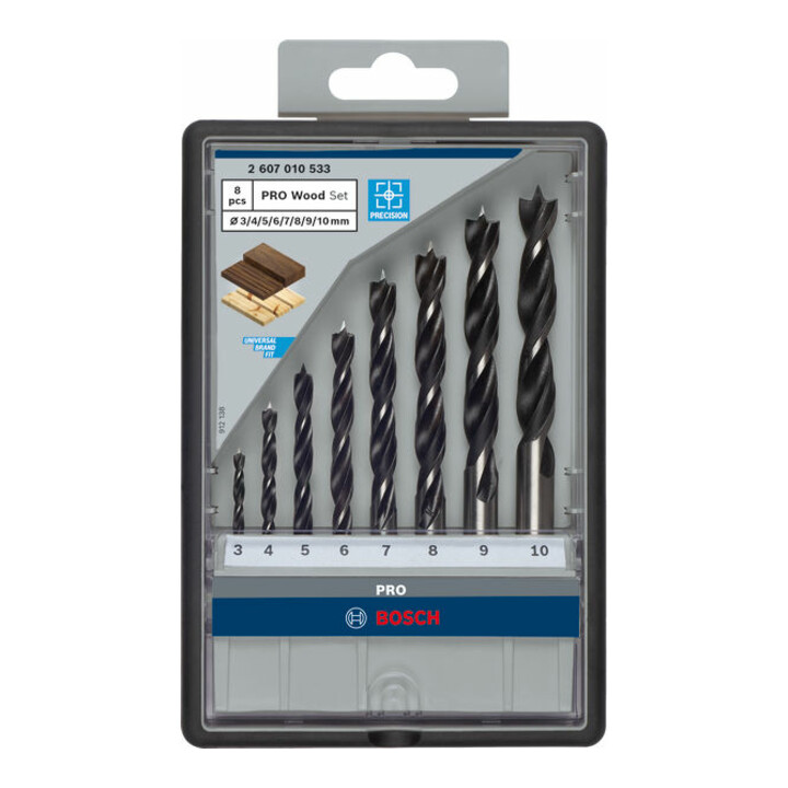 Mèches hélicoïdales à bois Bosch Robust Line, set de 8 pièces 3, 4, 5, 6, 7, 8, 9, 10 mm