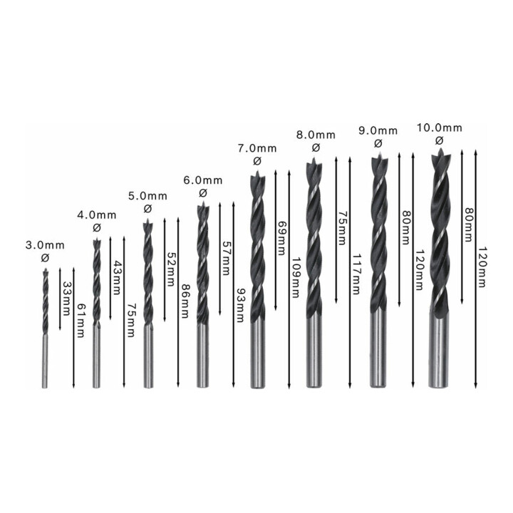 Mèches hélicoïdales à bois Bosch Robust Line, set de 8 pièces 3, 4, 5, 6, 7, 8, 9, 10 mm