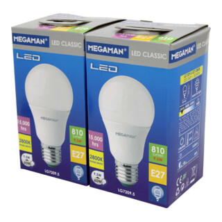 Megaman LED Classic Lampe E27/828 A60 MM21945 (2 pièces)
