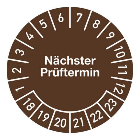 Mehrjahresprüfplakette D.20mm Nächster Prüftermin 2018-2023 Folie Btl.a 100 St.