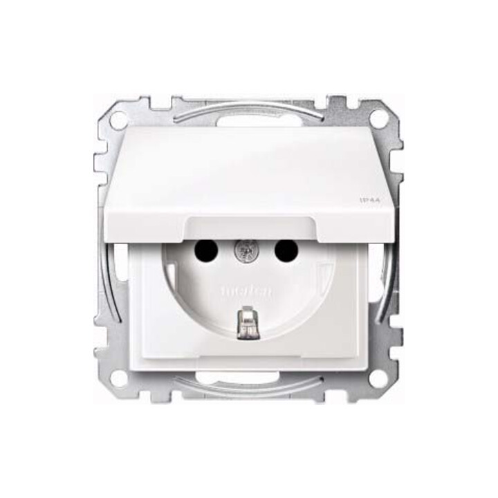 Merten Prise SCHUKO pws/gl avec couvercle rabattable IP44 MEG2414-0319