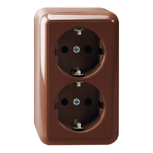 Merten SCHUKO-Doppel-Steckdose braun AP MEG2421-8717