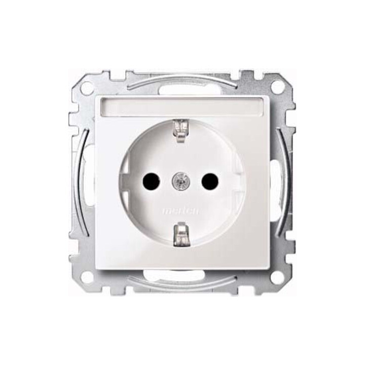 Merten SCHUKO-Steckdose pws/gl mit Schriftfeld MEG2302-0319