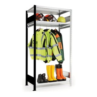 META Arbeitsschutzanbauregal CLIP 150 2000 x 1000 x 600 mm verzinkt mit 3 Böden Kleiderstange