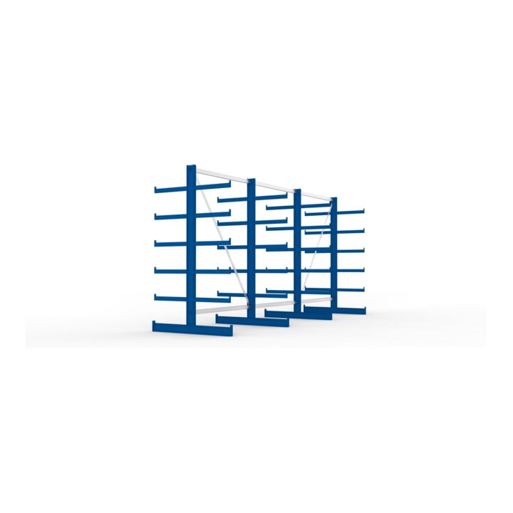 META Atlas ST Kragarmregal 2000x500x4050 mm, doppelseitig mit 4 Ständer und 12 Lagerebenen, 1350 mm Achsmaß, enzianblau