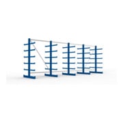 META Atlas ST Kragarmregal 2000x500x5400 mm, doppelseitig mit 5 Ständer und 12 Lagerebenen, 1350 mm Achsmaß, enzianblau