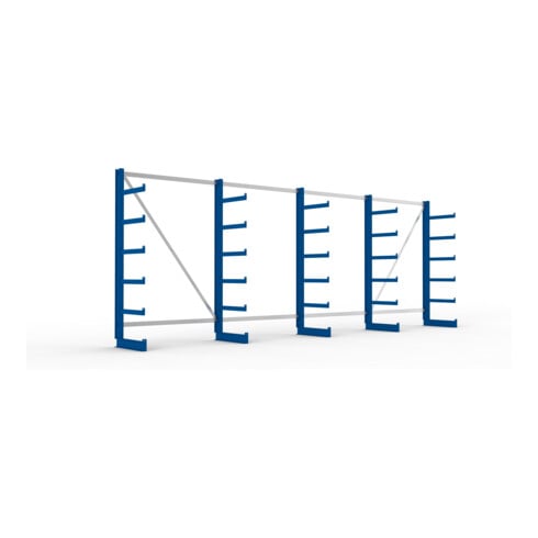 META Atlas ST Kragarmregal 2000x500x5400 mm, einseitig mit 5 Ständer und 6 Lagerebenen, 1350 mm Achsmaß, enzianblau