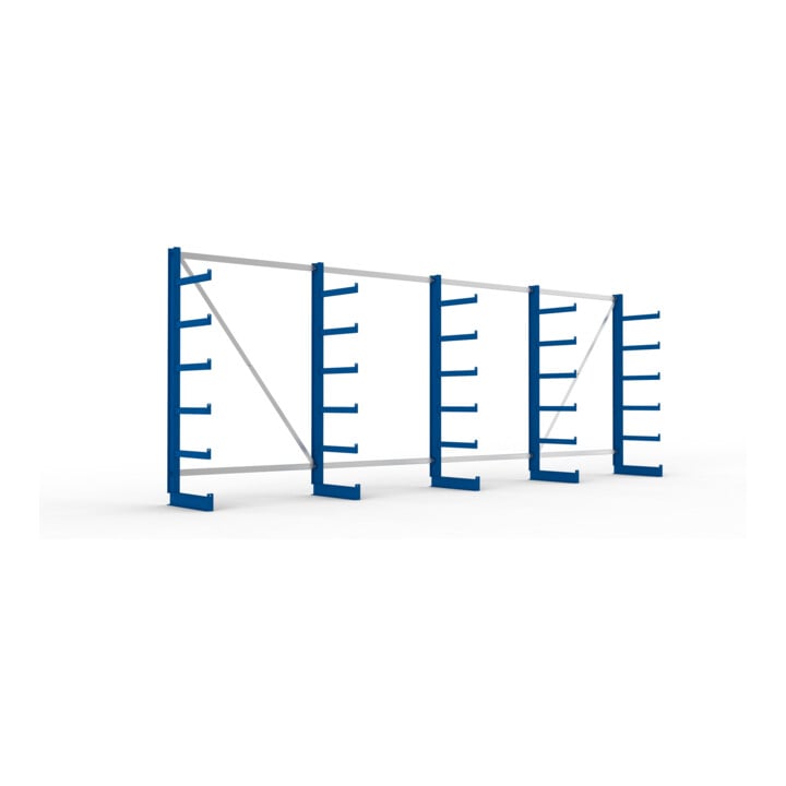 META Atlas ST Kragarmregal 2000x500x5400 mm, einseitig mit 5 Ständer und 6 Lagerebenen, 1350 mm Achsmaß, enzianblau
