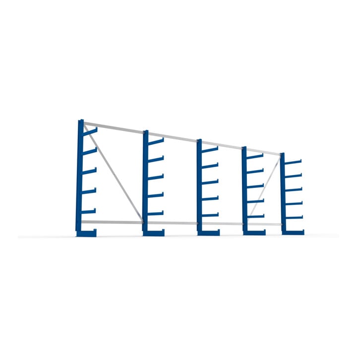 META Atlas ST Kragarmregal 2000x500x5400 mm, einseitig mit 5 Ständer und 6 Lagerebenen, 1350 mm Achsmaß, enzianblau