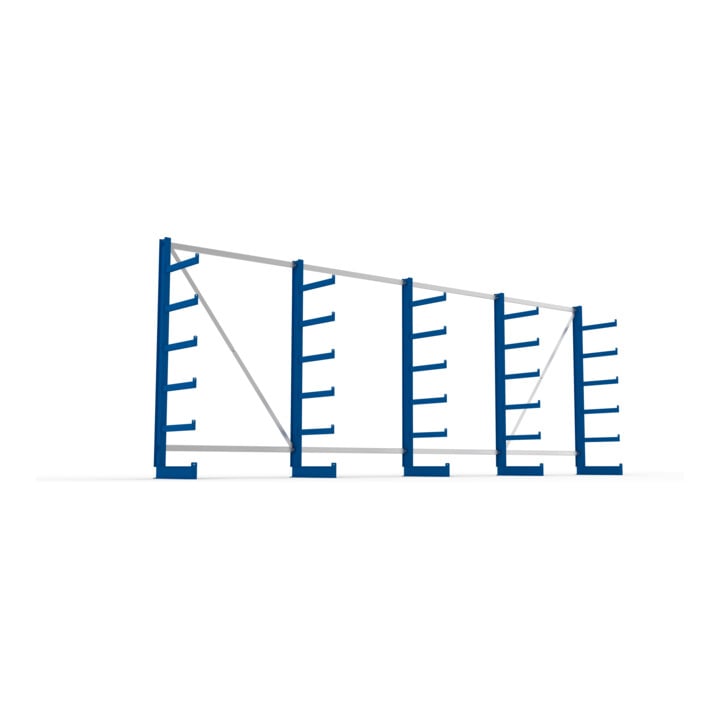 META Atlas ST Kragarmregal 2000x500x5400 mm, einseitig mit 5 Ständer und 6 Lagerebenen, 1350 mm Achsmaß, enzianblau