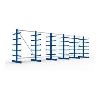 META Atlas ST Kragarmregal 2000x500x6750 mm, doppelseitig mit 6 Ständer und 12 Lagerebenen, 1350 mm Achsmaß, enzianblau