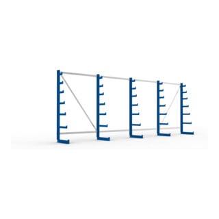 META ATLAS ST Langgutregal 2000x500x5400 mm, einseitig mit 5 Ständer und 7 Lagerebenen, 1350 mm Achsmaß, enzianblau