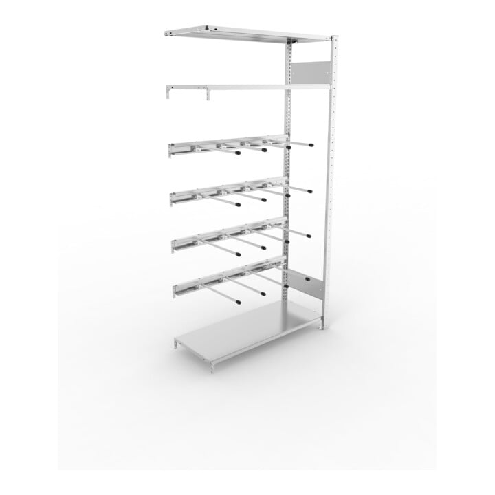 META CLIP Keilriemenregal 2000x1000x400 mm, Anbauregal mit 4 Keilriemenebenen, verzinkt