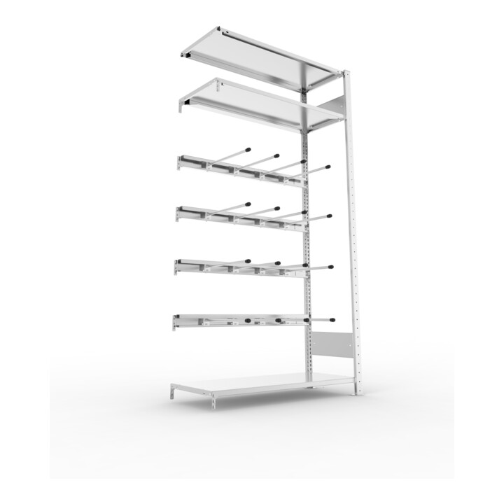 META CLIP Keilriemenregal 2000x1000x400 mm, Anbauregal mit 4 Keilriemenebenen, verzinkt