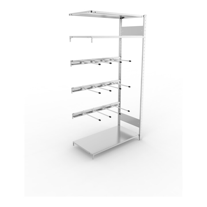META CLIP Keilriemenregal 2000x1000x500 mm, Anbauregal mit 3 Keilriemenebenen, verzinkt