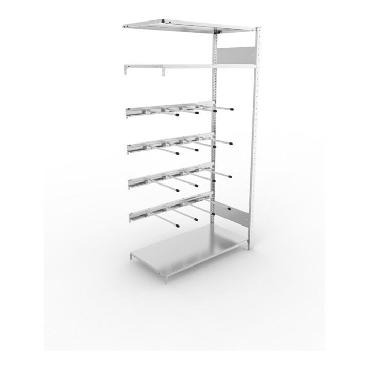 META CLIP Keilriemenregal 2000x1000x500 mm, Anbauregal mit 4 Keilriemenebenen, verzinkt