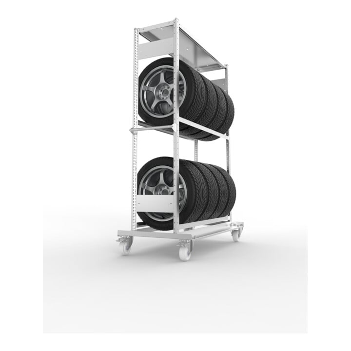 META CLIP Räderregalwagen 1850x1300x400 mm, mit 2 Reifenebenen und Fachboden, verzinkt