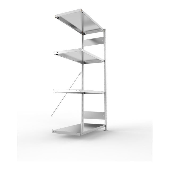 META CLIP SET Fachbodenregal 2000x1000x500 mm, Anbauregal mit 4 Fachböden, Fachlast 230 Kg, verzinkt