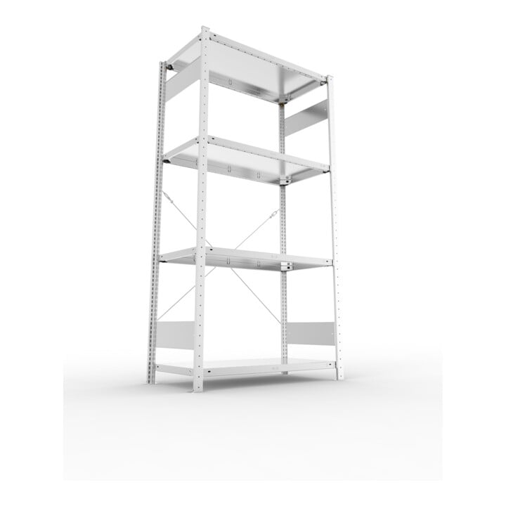 META CLIP SET Fachbodenregal 2000x1000x500 mm, mit 4 Fachböden, Fachlast 150 Kg, verzinkt