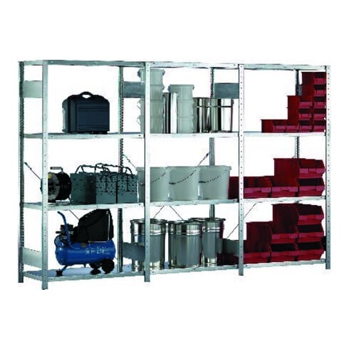 META CLIP SET Fachbodenregal 2000x1000x600 mm, Anbauregal mit 4 Fachböden, Fachlast 150 Kg, verzinkt