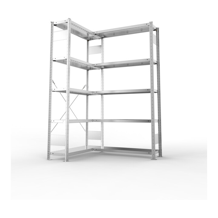 META CLIP150 Eckregal 2000x1000x300 mm, mit 10 Fachböden, 150 Kg Fachlast, verzinkt 