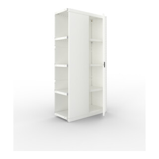 META CLIP150 Schrankmodul 2000x1000x400 mm, Anbaumodul mit 5 Böden, Vollwandseitenrahmen, Rückwand und Flügeltür, lichtgrau