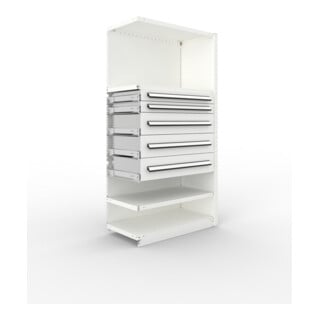 META CLIP150 Schrankmodul 2000x1000x500 mm, Anbaumodul mit 4 Böden, 5 Schubladen, lichtgrau