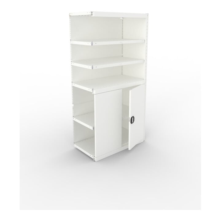 META CLIP150 Schrankmodul 2000x1000x500 mm, Anbaumodul mit 6 Böden, Vollwandseitenrahmen, Rückwand und Flügeltür, lichtgrau