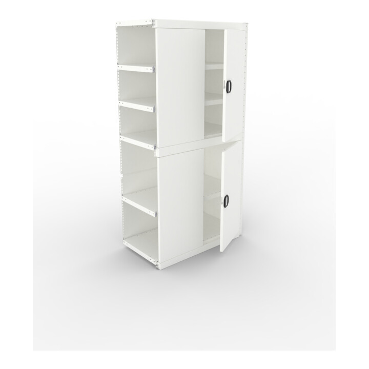 META CLIP150 Schrankmodul 2000x1000x500 mm, Anbaumodul mit 6 Böden, Vollwandseitenrahmen, Rückwand und Flügeltüren, lichtgrau