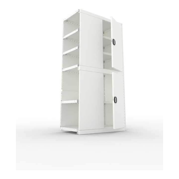 META CLIP150 Schrankmodul 2000x1000x500 mm, Anbaumodul mit 6 Böden, Vollwandseitenrahmen, Rückwand und Flügeltüren, lichtgrau