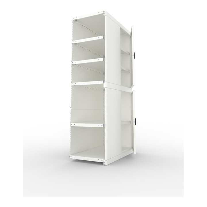 META CLIP150 Schrankmodul 2000x1000x500 mm, Anbaumodul mit 6 Böden, Vollwandseitenrahmen, Rückwand und Flügeltüren, lichtgrau
